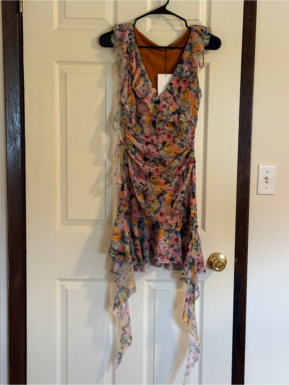 Zara Multicolor Floral Ruffle Mini Dress in Pink, Orange & Purple - Picture 2 of 8